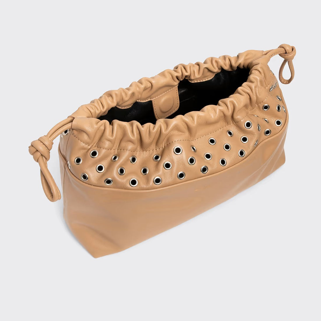 Eyelet Decor Calfskin Drawstring Dual-Magnetic Hand Clutch
