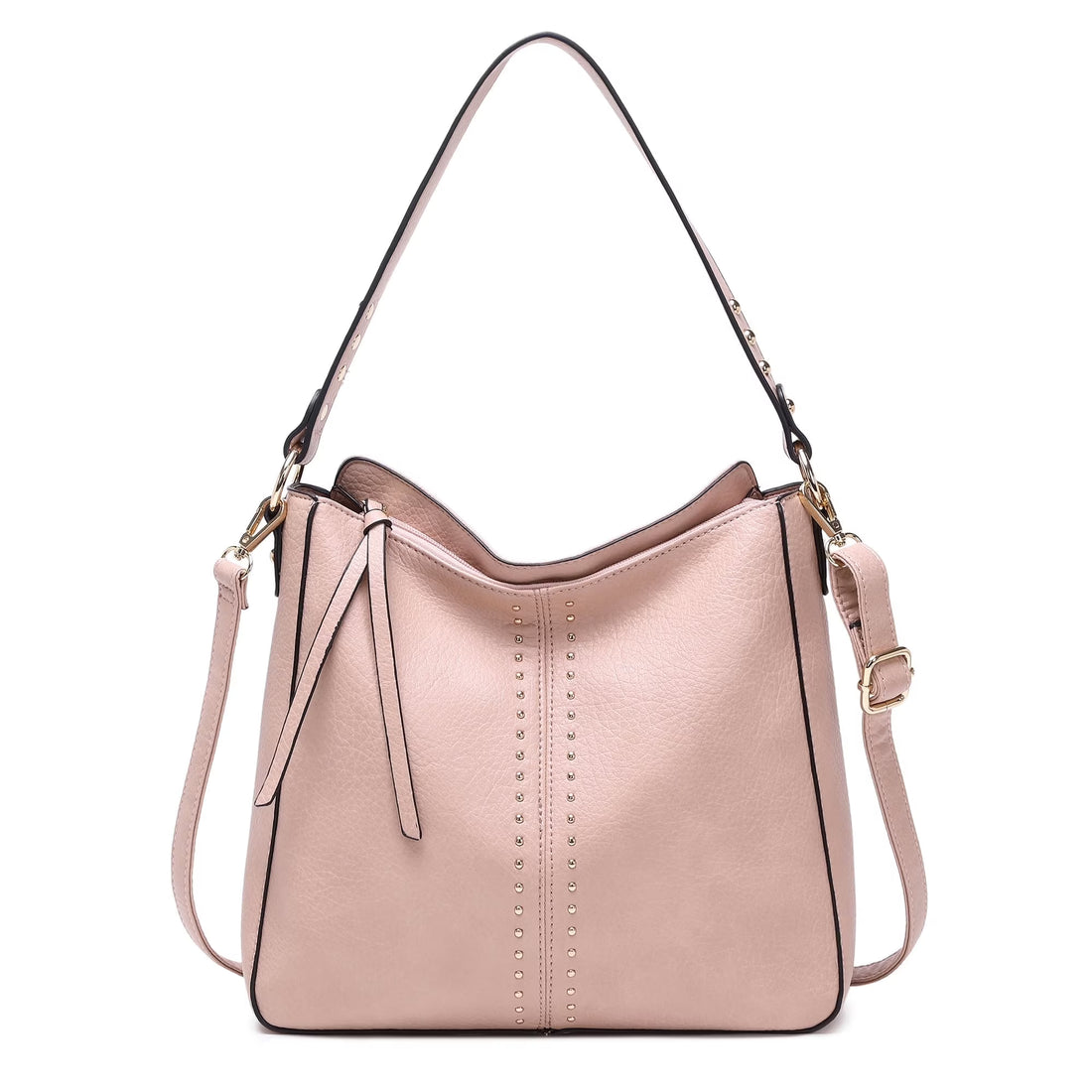 Studded Vegan Leather Multi-Wear Hobo Tote Bag