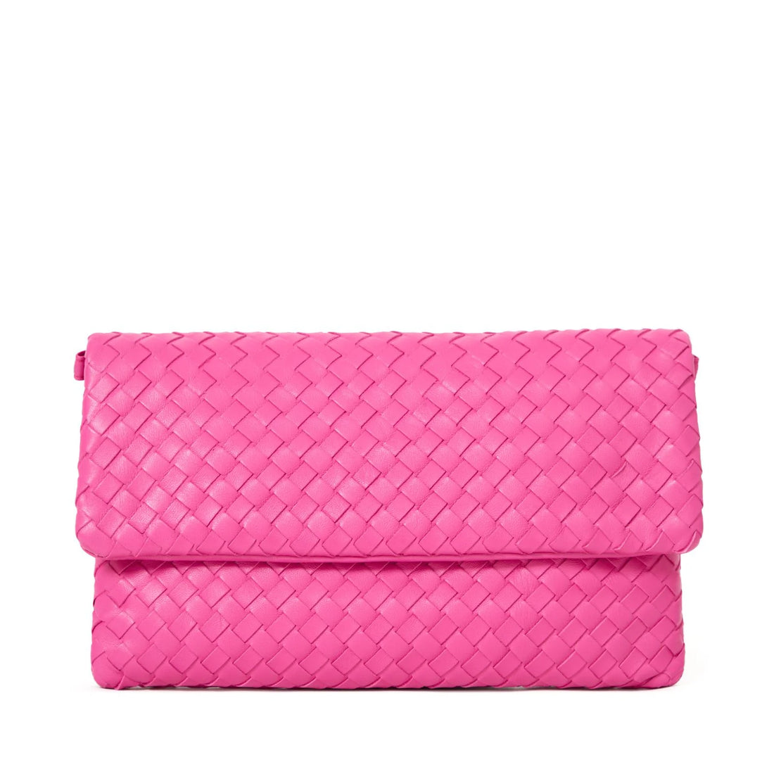 Woven Nappa Leather Fold-Over Snap Hand Clutch